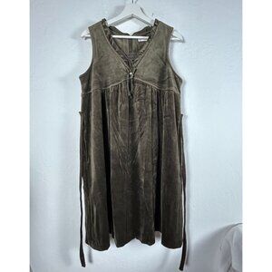Lucina Womens Olive Velvet Sleeveless Shift Dress Large Boho Lagenlook Pockets